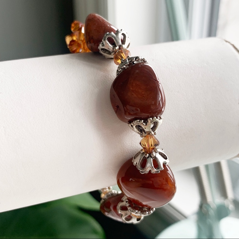 Handmade Carnelian Stone & Swarovski Crystal Bracelet